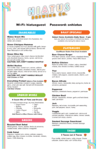 HIATUS BREWING COMPANY FOOD MENU