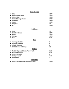 HIATUS FOOD MENU PRICES