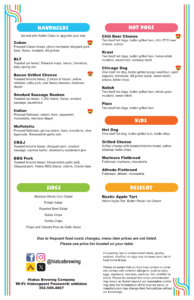 HIATUS BREWING COMPANY FOOD MENU